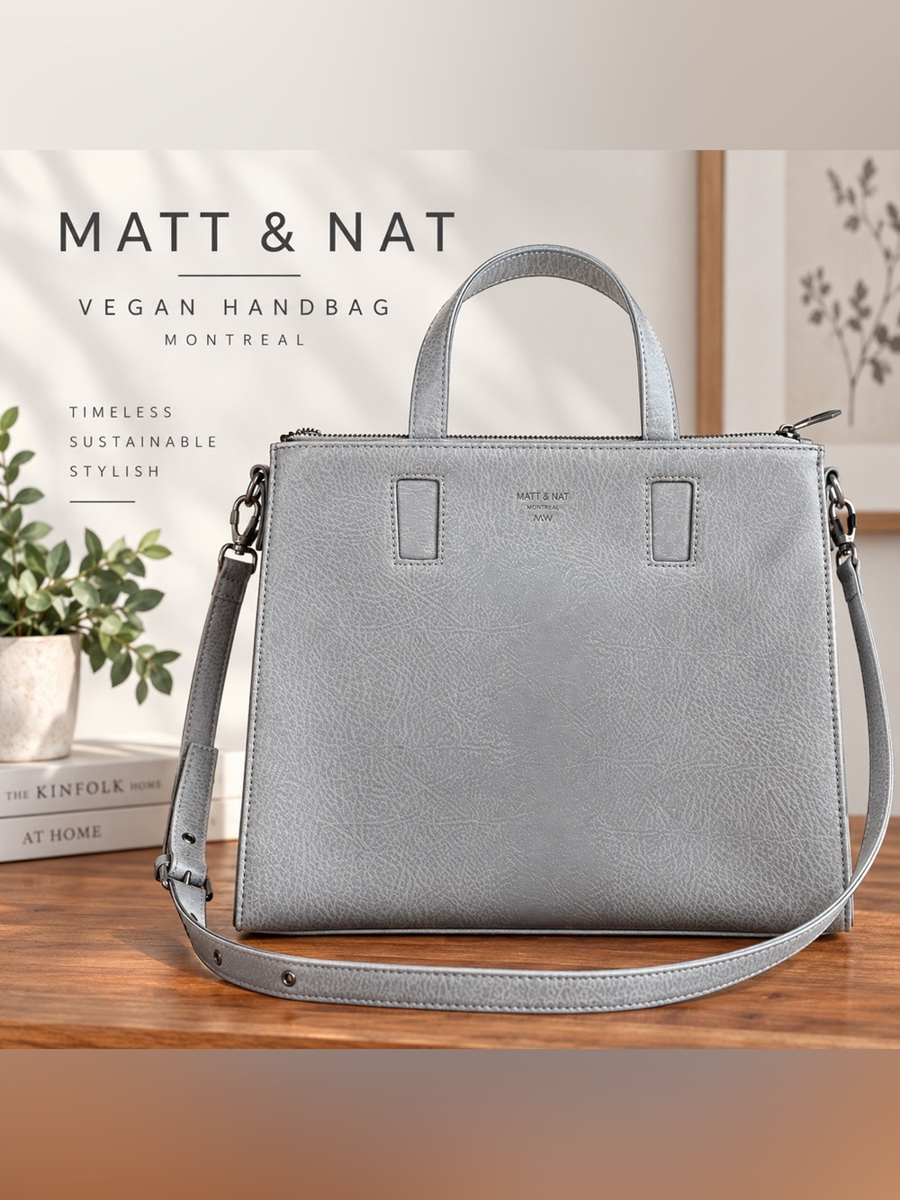 Matt & Nat Vintage Grey Vegan Tote Satchel Bag Structured Top Handle Crossbody